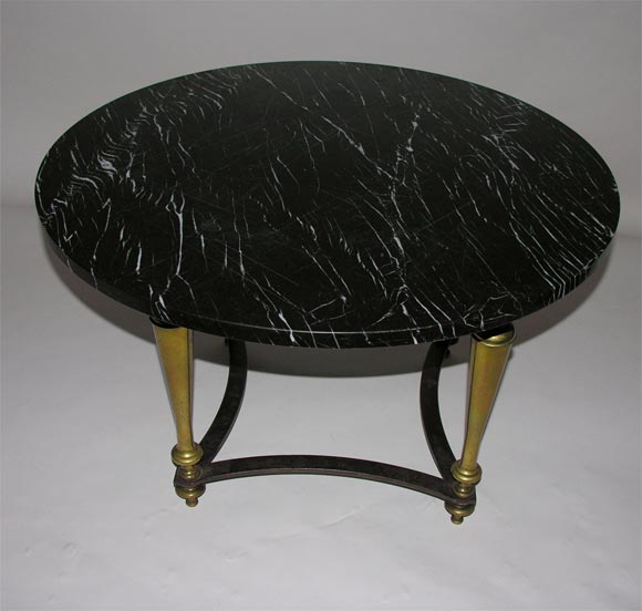 Round Brass Coffee Table with Black Marble Top at 1stDibs