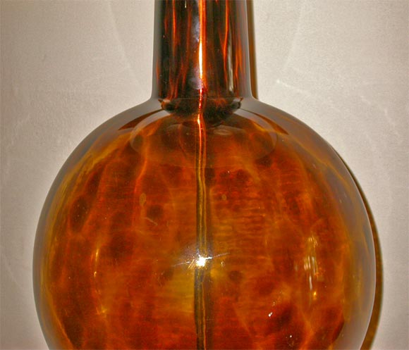 American Pair of Large Tortoise Shell Glass Lamps.