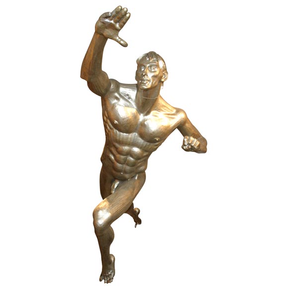 Unique  Nude Male  Statue in Silver Papier- mache c 1930s