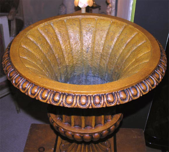 Iron Grain Painted Pedestals and Urns For Sale