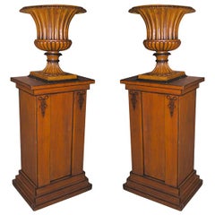 Antique Grain Painted Pedestals and Urns