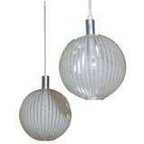 Set of Three Glass Striped ball fixtures Vintage Set of Three Glass Striped ball fixtures