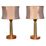 Brass and turned wood trench art lamps