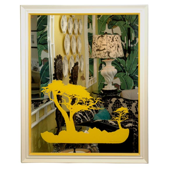 Silk Screened Mirror of Treescape by Gloria Eriksen For Sale
