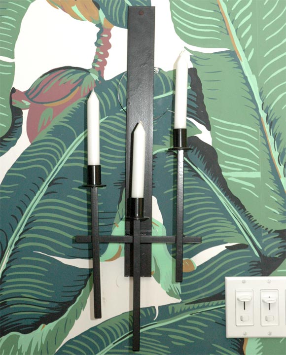 Pair of Black Iron Modernist Candle Sconces