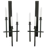 Pair of Black Iron Modernist Candle Sconces