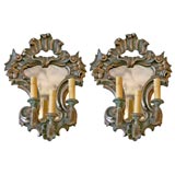 Pair Silver Gilt and Painted Italian Mirrored Sconces