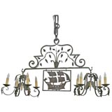 Antique French 19th century  wrought iron chandelier