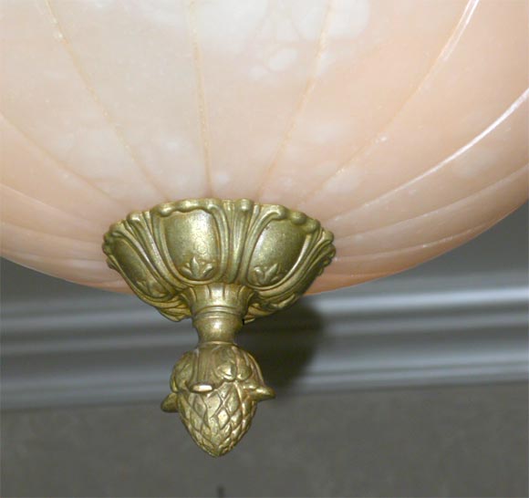 Mid-20th Century Bronze and alabaster deco chandelier For Sale