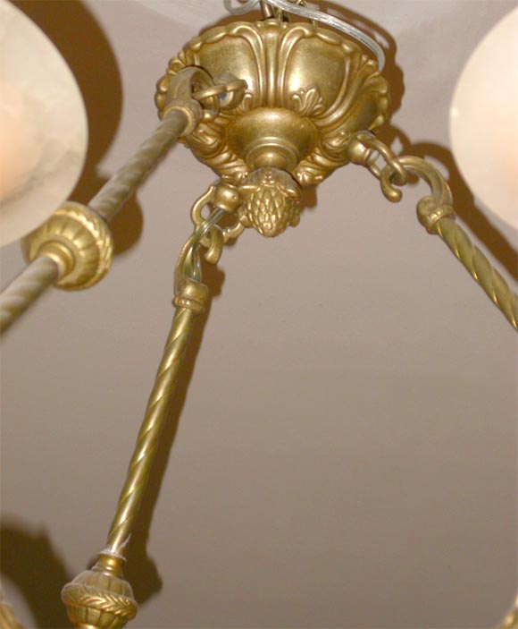 Bronze and alabaster deco chandelier For Sale 2