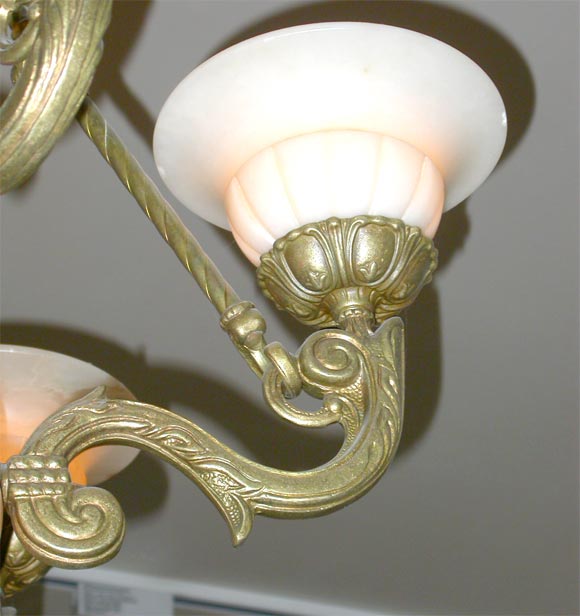 Bronze and alabaster deco chandelier For Sale 3