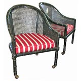 pair of black lacquered and caned 1960s chairs