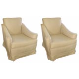 pair of 1940s linen slipcovered armchairs