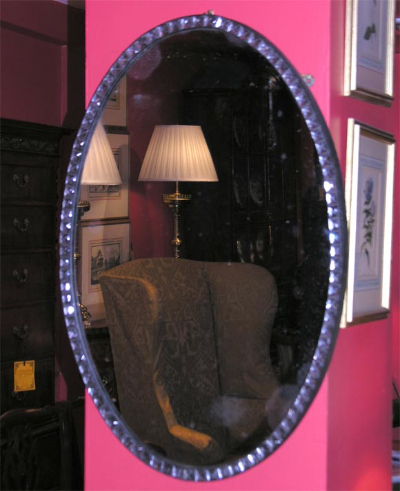 Oval Irish mirror w/ clear glass jewels