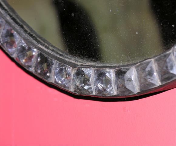 19th Century Oval Irish Mirror w/ Clear Glass Jewels