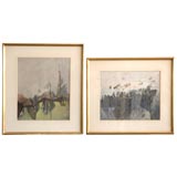 Two abstract landscapes by F. Lowenstein