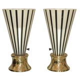 Pair of Black and Cream Stripe Table Lights