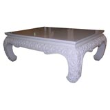 White Painted Hand Carved Teak Coffee Table