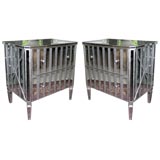 Pair of 2-Drawer Mirrored Nite Stands with Striated Mirror