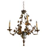 4 light Wood, Iron and Tole Chandelier