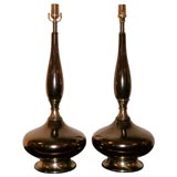 WONDERFUL PAIR OF CERAMIC LAMPS WITH METALLIC GLAZE