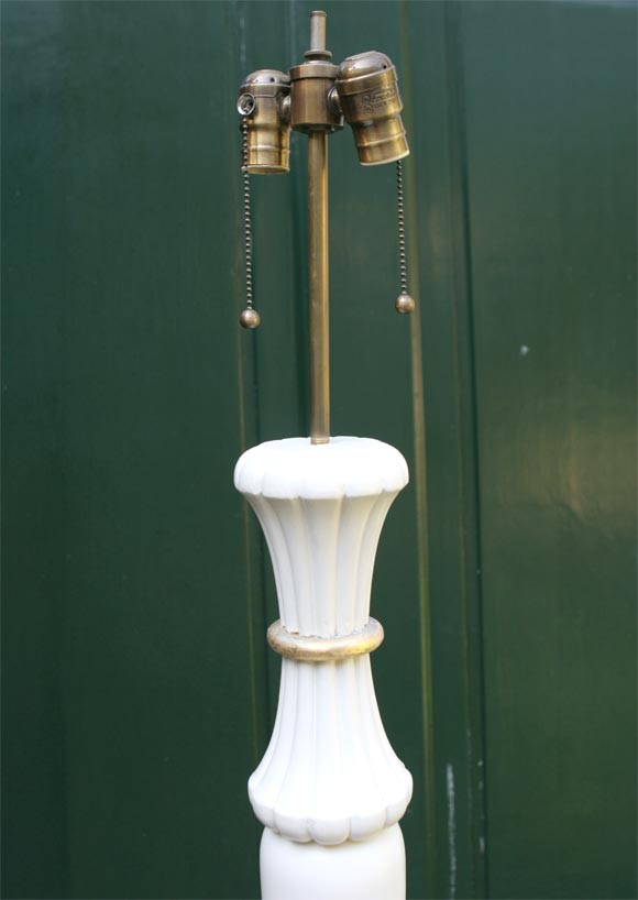 Mid-20th Century White Painted French 1940s Carved Wood Floor Lamp For Sale