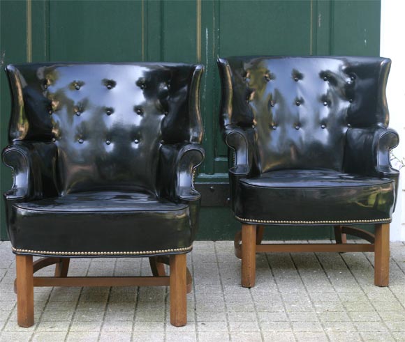 Pair of Black Patent Leather Chairs