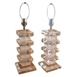 Pair of Lucite Block Lamps