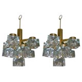 Brass and Glass "Ice Cube" Chandelier