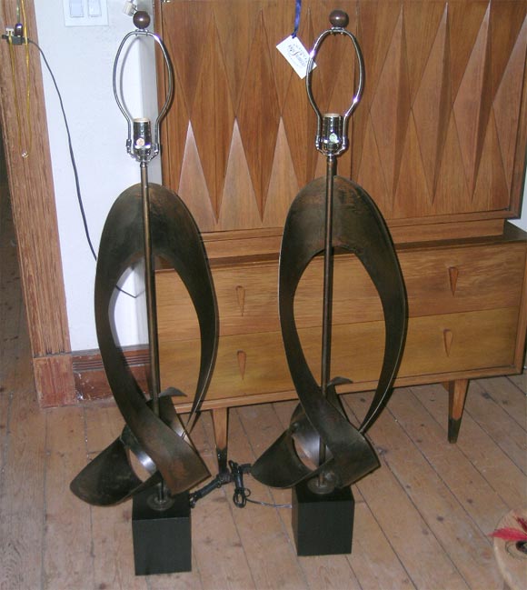 Pair of Metal Ribbon Lamps by Laurel