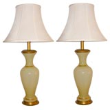 Pair of Large Jade Glass Lamps