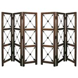 Vintage Pair of walnut and cast iron standing screens.