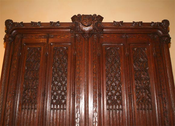 French Carved oak gothic cabinet For Sale