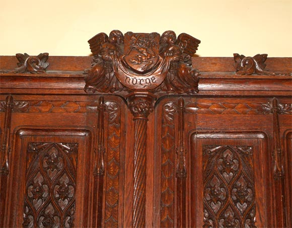 Oak Carved oak gothic cabinet For Sale