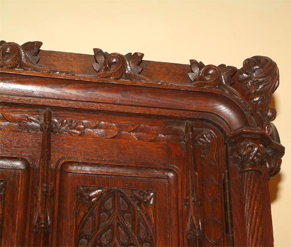 Carved oak gothic cabinet For Sale 1
