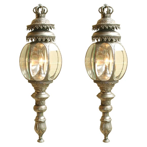 Pair of silvered carriage lanterns For Sale