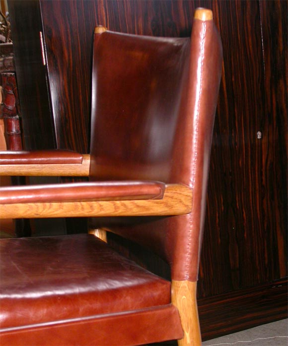 Leather Pair of Hans Wegner armchairs for Arne Jacobsen