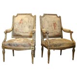 Pair 19th c. Gilded Aubusson Armchairs