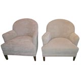 PAIR OF CLUB CHAIRS UPHOLSTERED IN TEXTURED ULTRA SUEDE.