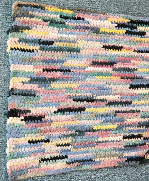 American 1930's Hand woven rag runner pastel rug