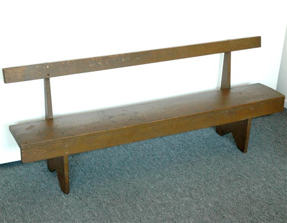 19THC ORIGINAL PAINTED CAMEL COLORED BENCH FROM LANCASTER COUNTY ,PENNSYLVANIA WITH A WONDERFUL OLD SURFACE AND GREAT PATINA