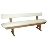 Antique 19THC ORIGINAL PAINTED BENCH UPHOLSTERED IN LINEN
