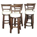1930s  SET OF FIVE BAR STOOLS  WITH LINEN SEATS