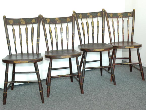 19THC RARE ORIGINAL PAINT DECORATED  ARROW BACK  CHAIRS