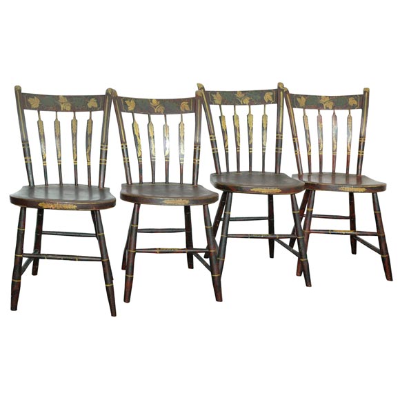19THC RARE ORIGINAL PAINT DECORATED  ARROW BACK  CHAIRS