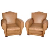 MATCHING PAIR 1930S LEATHER FRENCH CLUB CHAIRS