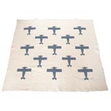 Vintage SIGNED AND DATED BLUE & WHITE AIRPLANE  QUILT