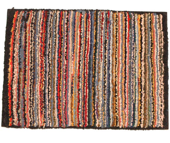 Mounted striped hand-hooked rug multiple color.