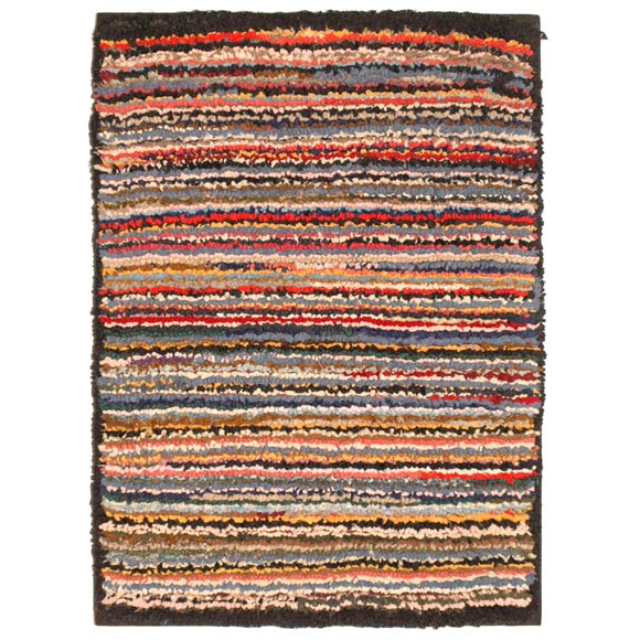 1930s Striped Hand-Hooked Rug or Mounted