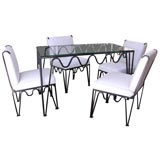 A Wonderful Metal and Glass Table and Four Chairs